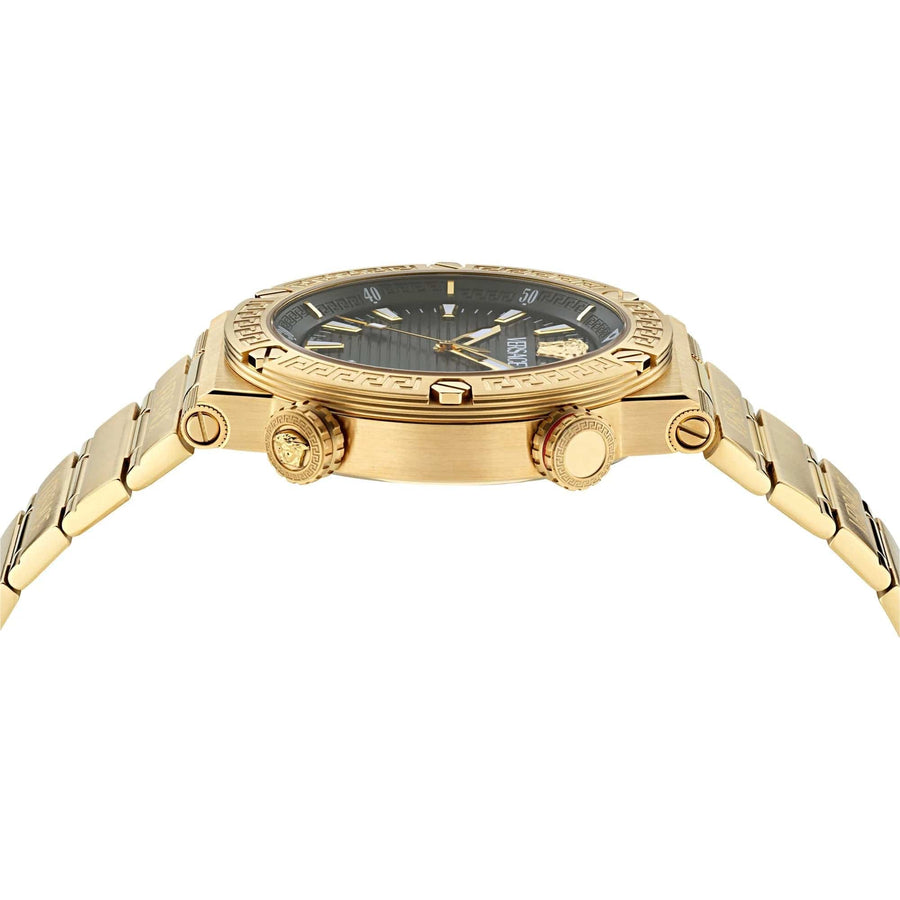 Versace Greca Logo Quartz Black Dial Gold Steel Strap Watch for Men - VE8G00624