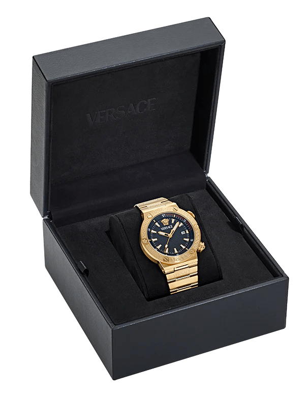 Versace Greca Logo Quartz Black Dial Gold Steel Strap Watch for Men - VE8G00624
