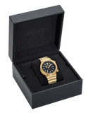 Versace Greca Logo Quartz Black Dial Gold Steel Strap Watch for Men - VE8G00624