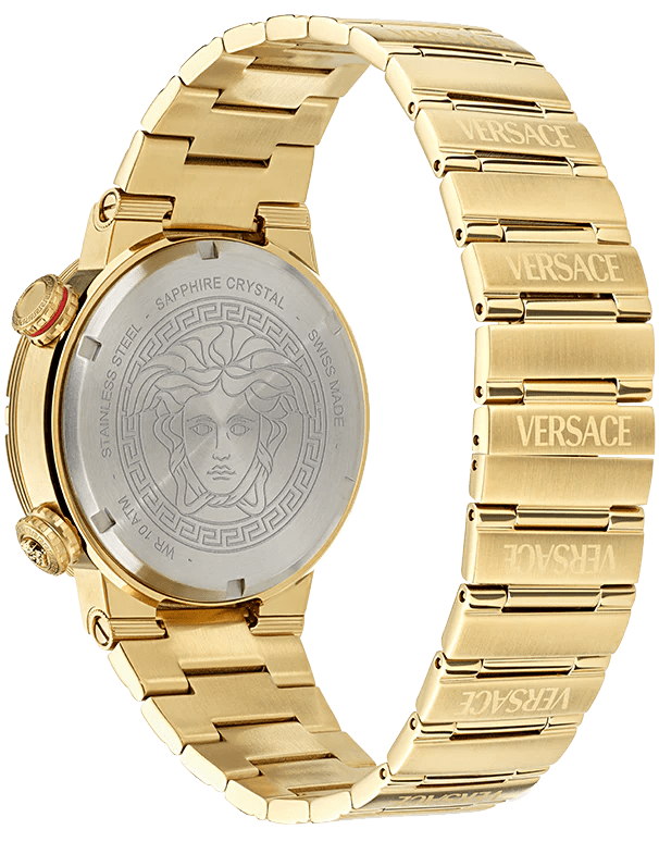 Versace Greca Logo Quartz Black Dial Gold Steel Strap Watch for Men - VE8G00624