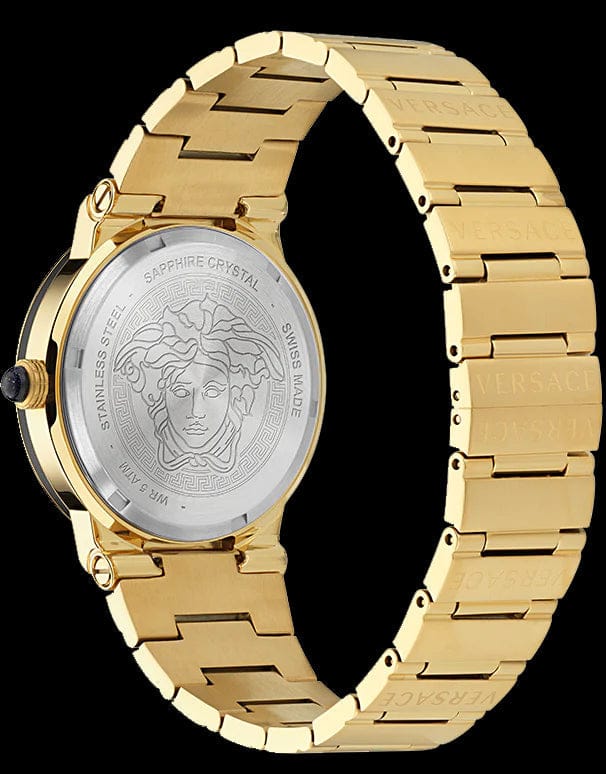 Versace Greca Moonphase Quartz Black Dial Gold Steel Strap Watch for Men - VE7G00323