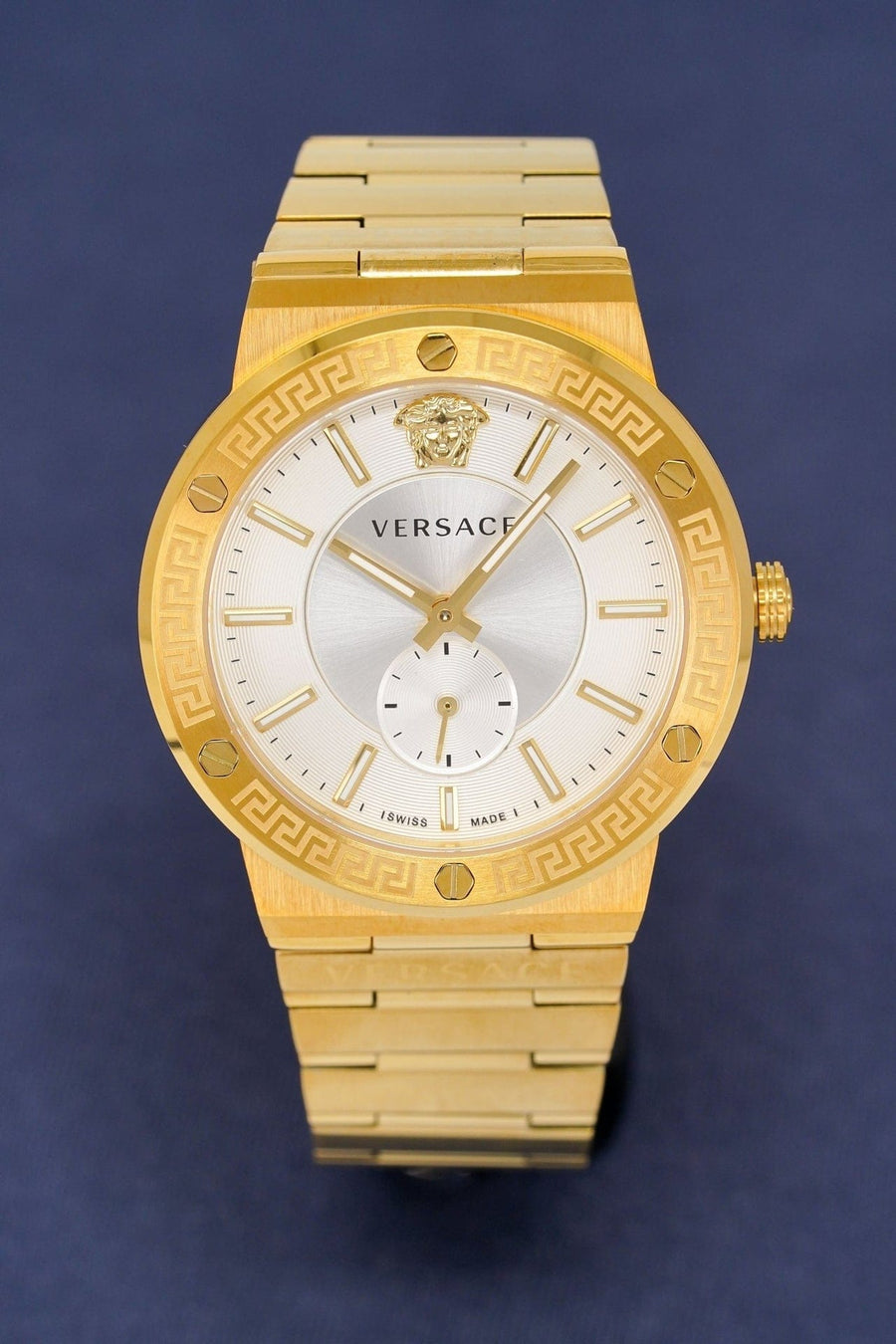 Versace Greca Silver Dial Gold Steel Strap Watch for Men - VEVI00520