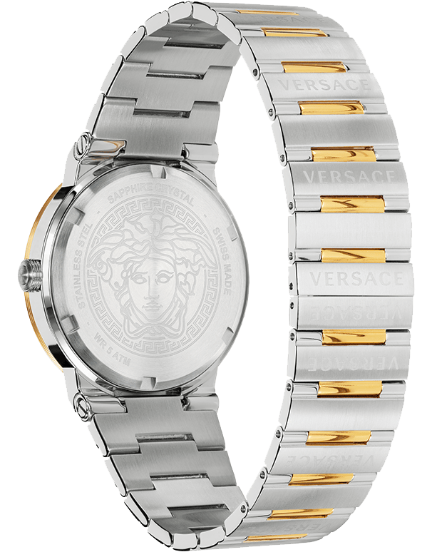 Versace Greca Silver Dial Two Tone Steel Strap Watch for Men - VEVI00320