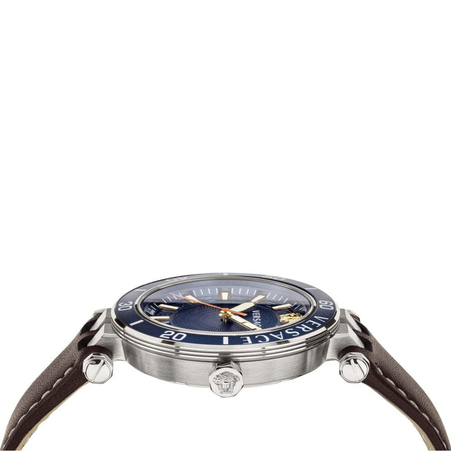 Versace Greca Sport Analog Blue Dial Brown Leather Strap Watch For Men - VEZ300121