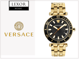 Versace Greca Sport Quartz Black Dial Gold Steel Strap Watch for Men - VEZ300721