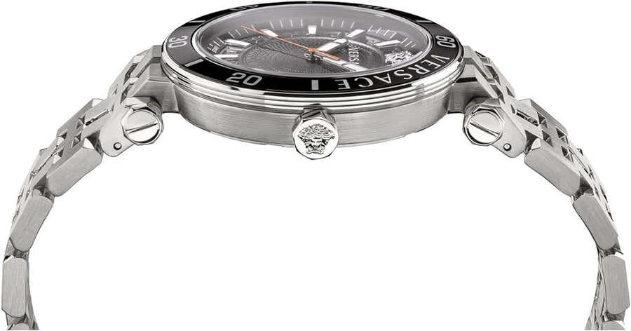Versace Greca Sport Quartz Black Dial Silver Steel Strap Watch For Men - VEZ300321