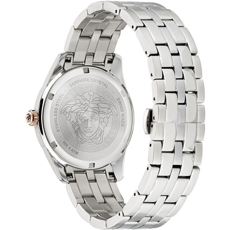 Versace Greca Time Quartz Black Dial Silver Steel Strap Watch For Men - VE3K00322