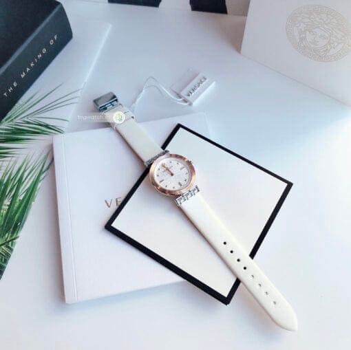Versace Greca White Dial White Leather Strap Watch for Women - VELW00120