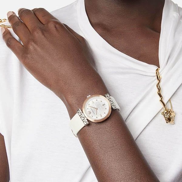 Versace Greca White Dial White Leather Strap Watch for Women - VELW00120