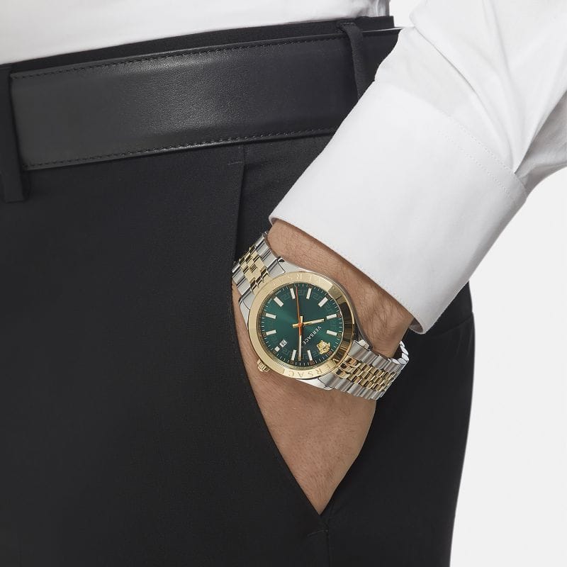 Versace Hellenium Green Dial Two Tone Steel Strap Watch for Men - VEVK00620