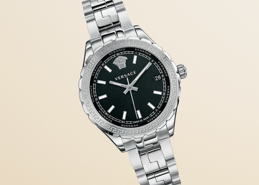 Versace Hellenyium Black Dial Silver Steel Strap Watch for Women - V12020015