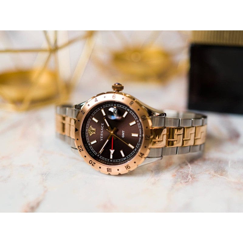 Versace Hellenyium GMT Black Dial Two Tone Steel Strap Watch for Men - V11040015