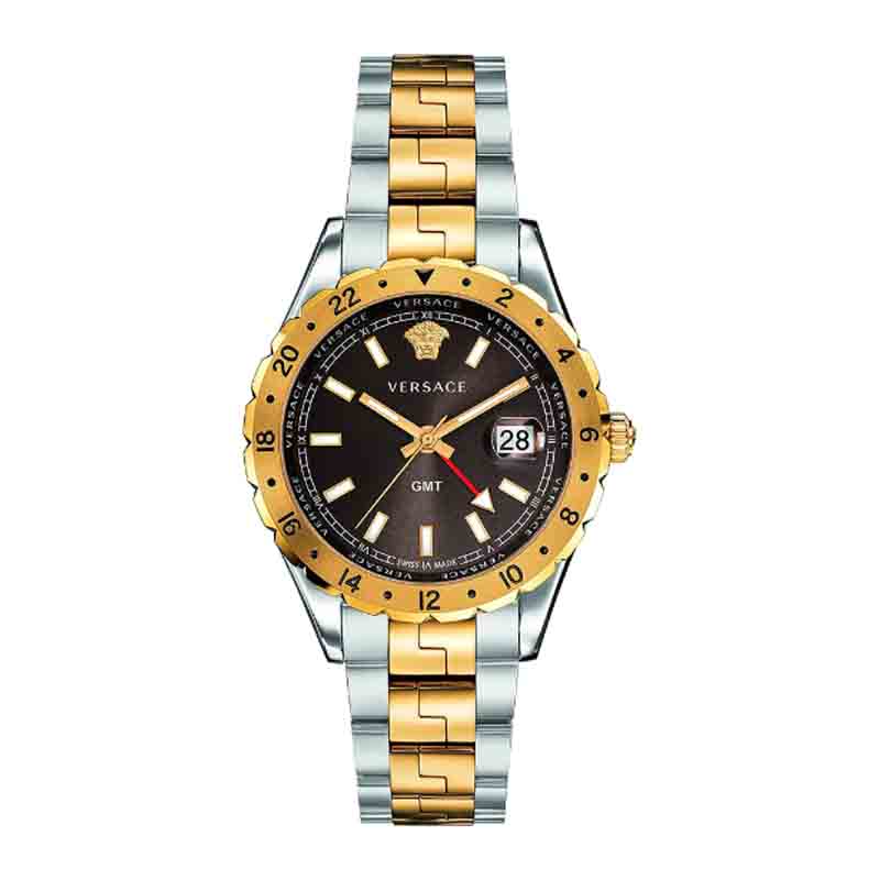 Versace Hellenyium GMT Black Dial Two Tone Steel Strap Watch for Men - V11040015