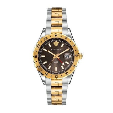 Versace Hellenyium GMT Black Dial Two Tone Steel Strap Watch for Men - V11040015