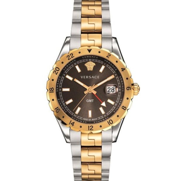Versace Hellenyium GMT Black Dial Two Tone Steel Strap Watch for Men - V11040015