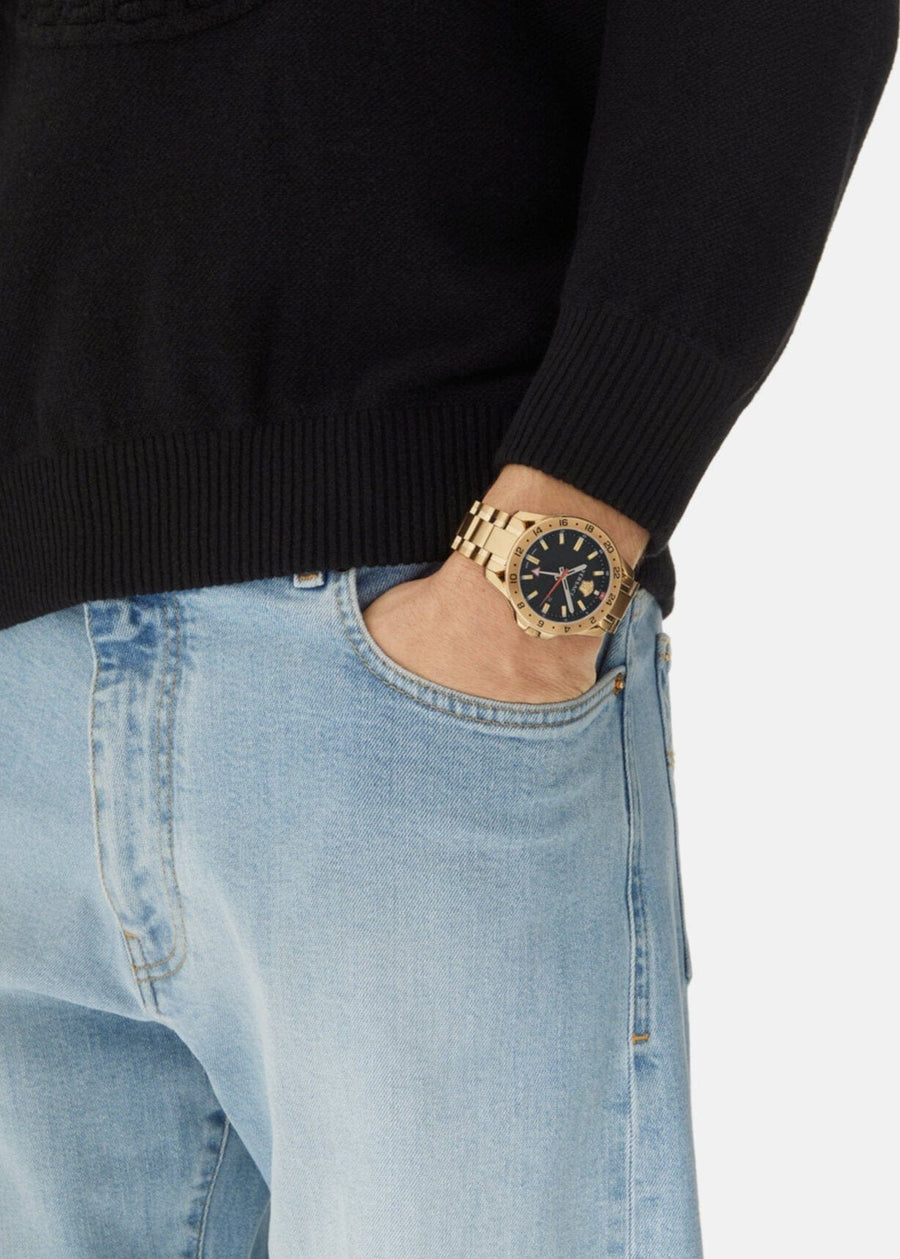 Versace Hellenyium GMT Blue Dial Two Tone Steel Strap Watch for Men - V11060017