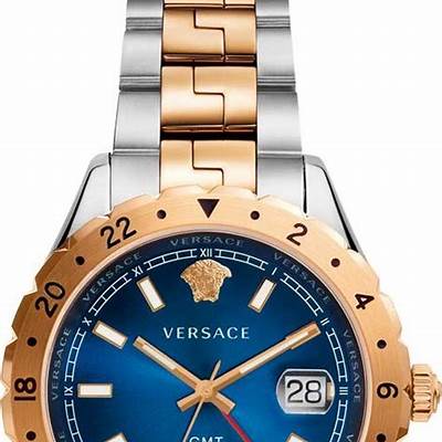Versace Hellenyium GMT Blue Dial Two Tone Steel Strap Watch for Men - V11060017