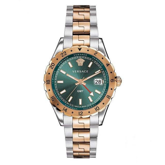Versace Hellenyium GMT Green Dial Two Tone Steel Strap Watch for Men - V11050015