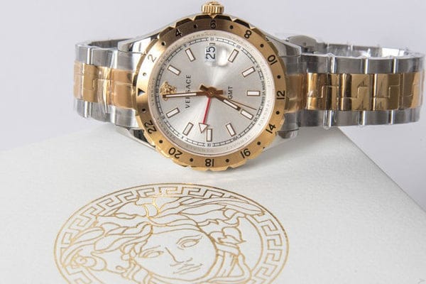 Versace Hellenyium GMT Silver Dial Two Tone Steel Strap Watch for Men - V11030015