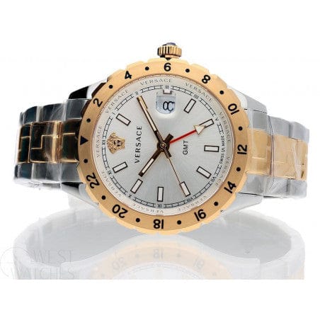 Versace Hellenyium GMT Silver Dial Two Tone Steel Strap Watch for Men - V11030015