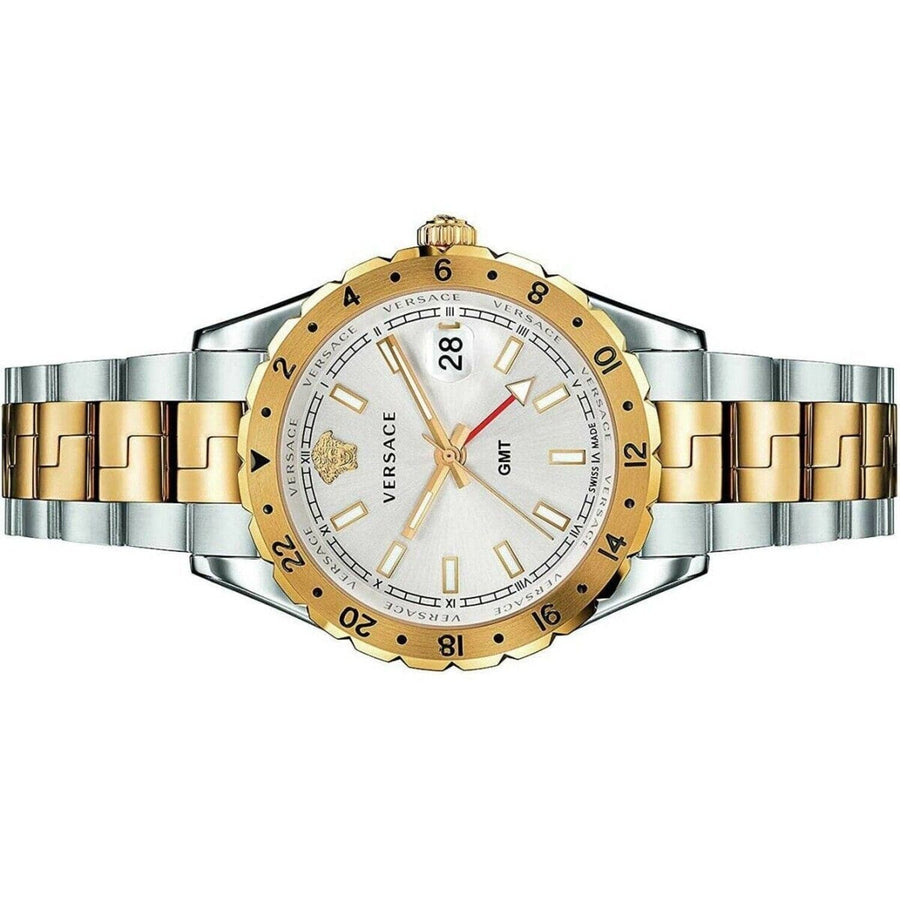 Versace Hellenyium GMT Silver Dial Two Tone Steel Strap Watch for Men - V11030015