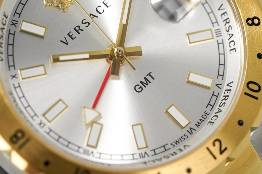 Versace Hellenyium GMT Silver Dial Two Tone Steel Strap Watch for Men - V11030015