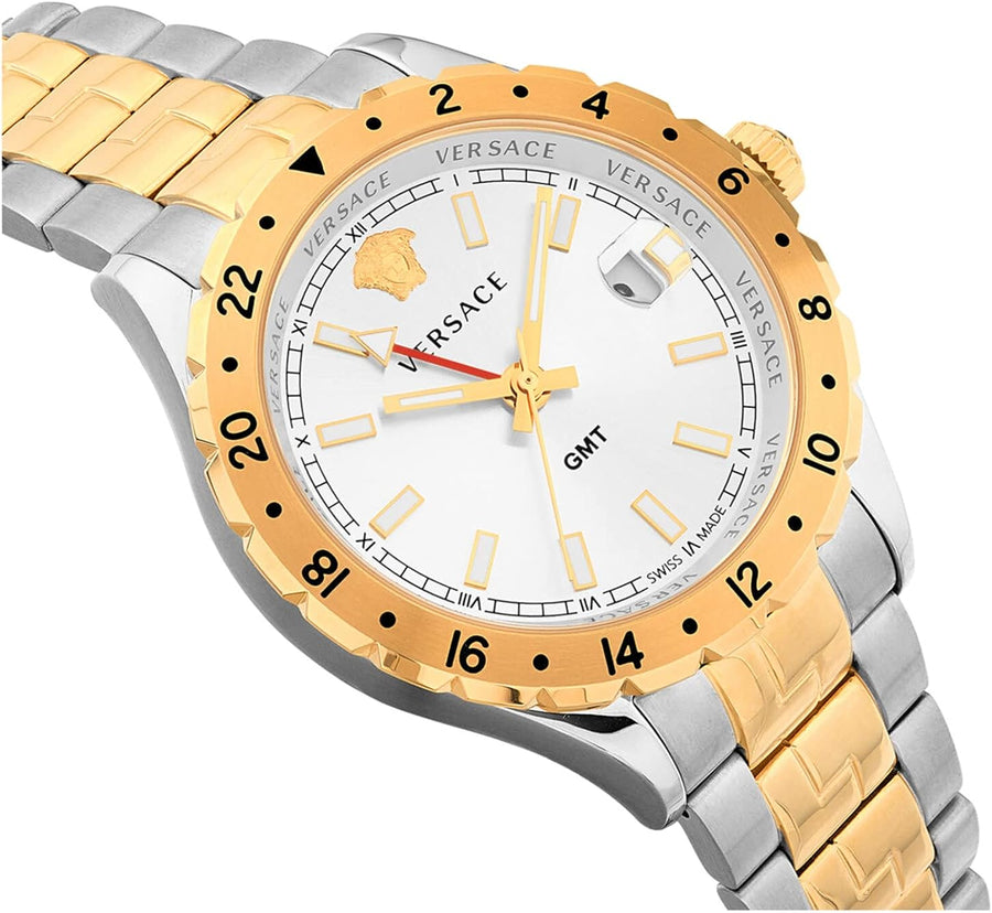 Versace Hellenyium GMT Silver Dial Two Tone Steel Strap Watch for Men - V11030015