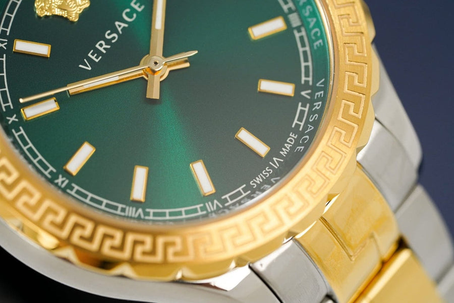 Versace Hellenyium Green Dial Two Tone Steel Strap Watch for Women - V12050015