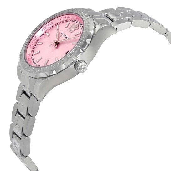 Versace Hellenyium Pink Dial Silver Steel Strap Watch for Women - V12010015
