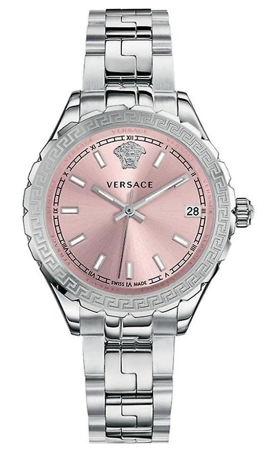 Versace Hellenyium Pink Dial Silver Steel Strap Watch for Women - V12010015