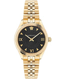 Versace Hellenyium Quartz Black Dial Gold Steel Strap Watch for Women - VE2S00622