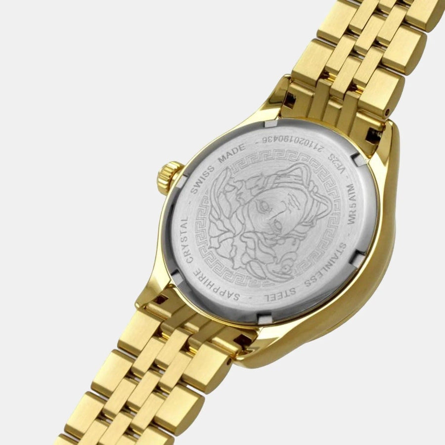 Versace Hellenyium Quartz Black Dial Gold Steel Strap Watch for Women - VE2S00622