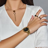 Versace Hellenyium Quartz Black Dial Gold Steel Strap Watch for Women - VE2S00622