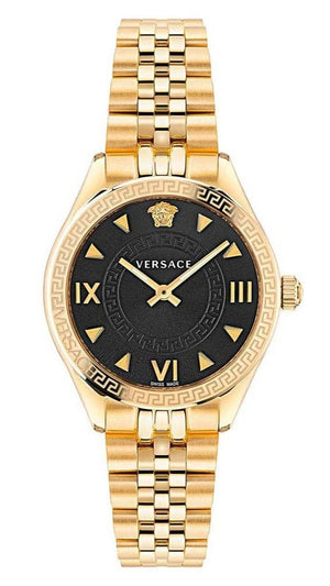 Versace Hellenyium Quartz Black Dial Gold Steel Strap Watch for Women - VE2S00622