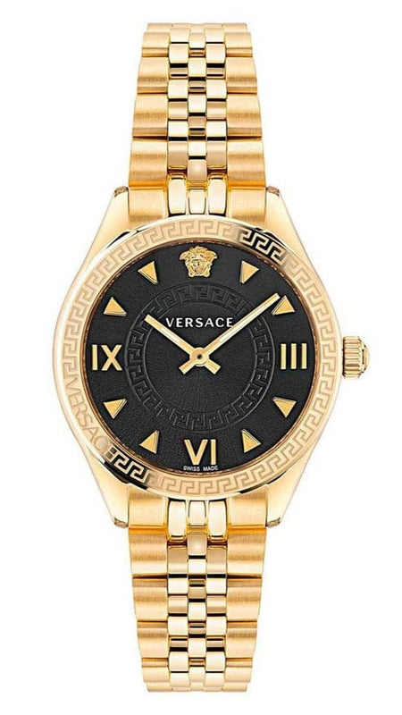 Versace Hellenyium Quartz Black Dial Gold Steel Strap Watch for Women - VE2S00622