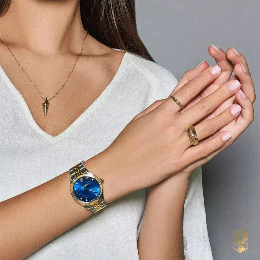 Versace Hellenyium Quartz Blue Dial Two Tone Steel Strap Watch for Women - VE2S00522