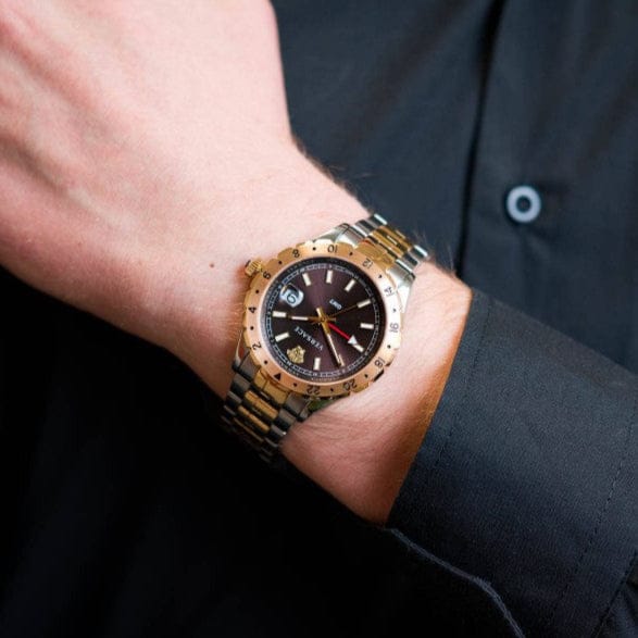 Versace Hellenyium Quartz Brown Dial Two Tone Steel Strap Watch For Men - V11040015 