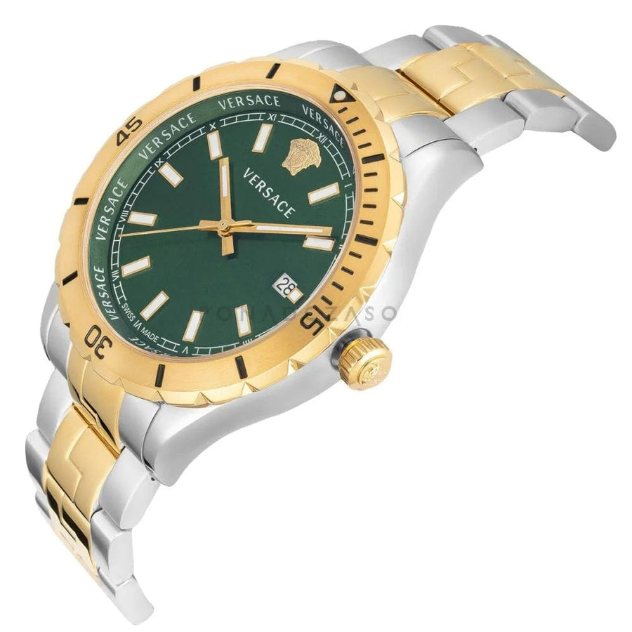 Versace Hellenyium Quartz Green Dial Two Tone Steel Strap Watch For Men - VE3A00720