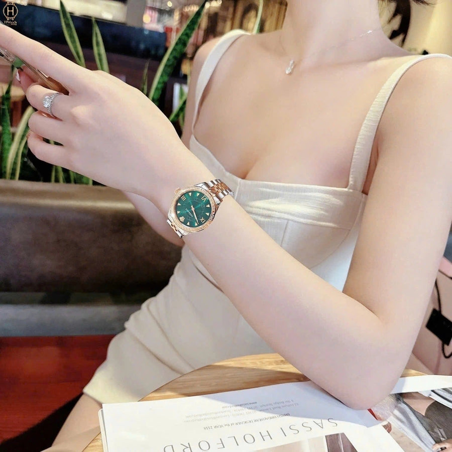 Versace Hellenyium Quartz Green Dial Two Tone Steel Strap Watch for Women - VE2S00422