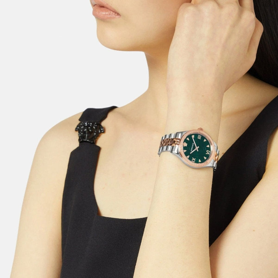 Versace Hellenyium Quartz Green Dial Two Tone Steel Strap Watch for Women - VE2S00422