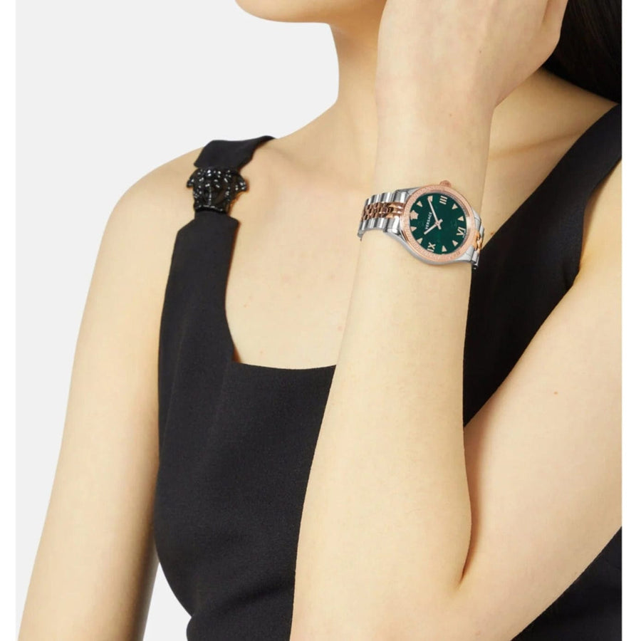 Versace Hellenyium Quartz Green Dial Two Tone Steel Strap Watch for Women - VE2S00422