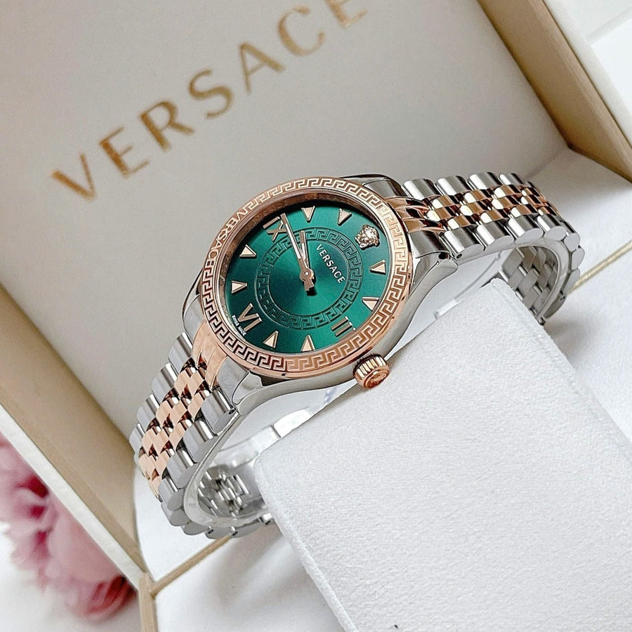 Versace Hellenyium Quartz Green Dial Two Tone Steel Strap Watch for Women - VE2S00422