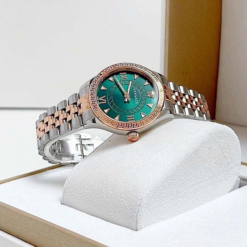 Versace Hellenyium Quartz Green Dial Two Tone Steel Strap Watch for Women - VE2S00422