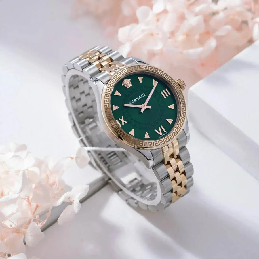 Versace Hellenyium Quartz Green Dial Two Tone Steel Strap Watch for Women - VE2S00422