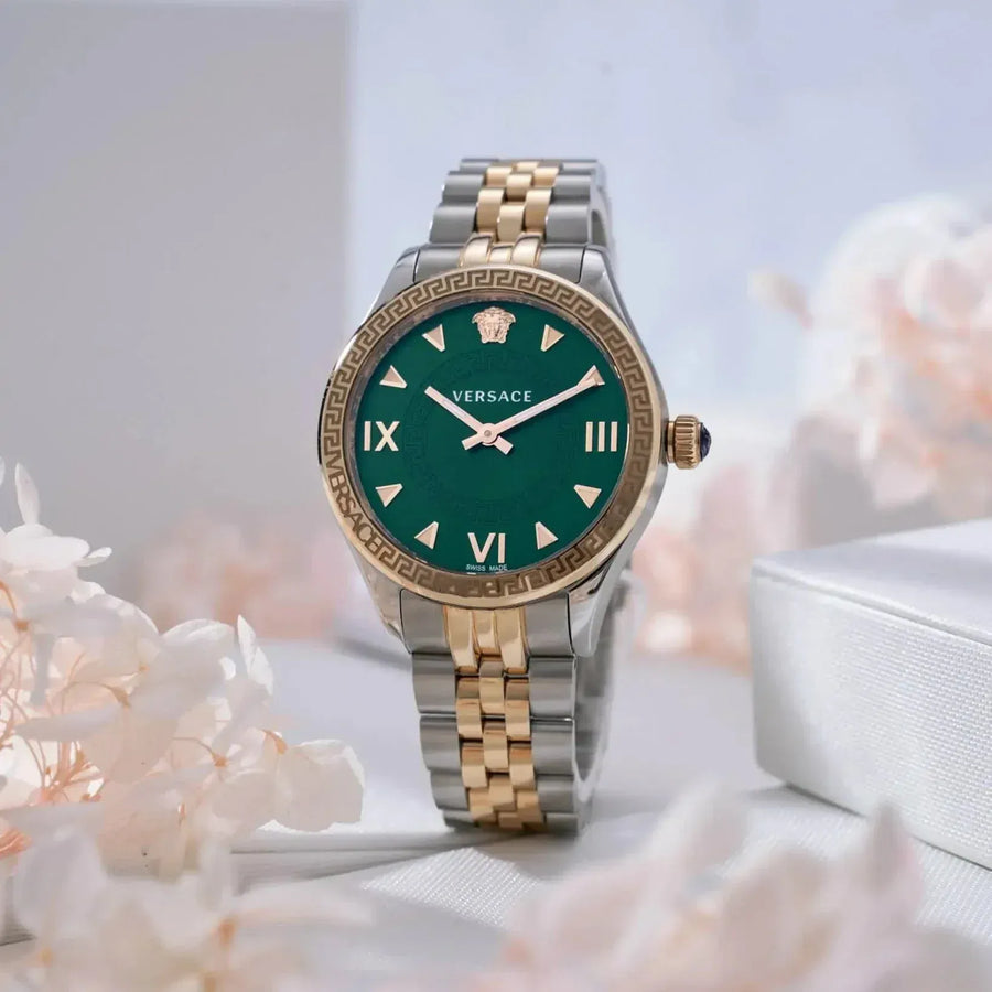 Versace Hellenyium Quartz Green Dial Two Tone Steel Strap Watch for Women - VE2S00422