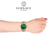 Versace Hellenyium Quartz Green Dial Two Tone Steel Strap Watch for Women - VEHU00420