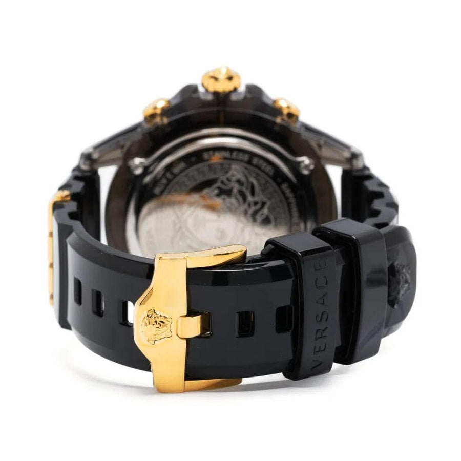 Versace Icon Active Chrono Gold Dial Black Silicone Strap Unisex Watch - VEZ701623