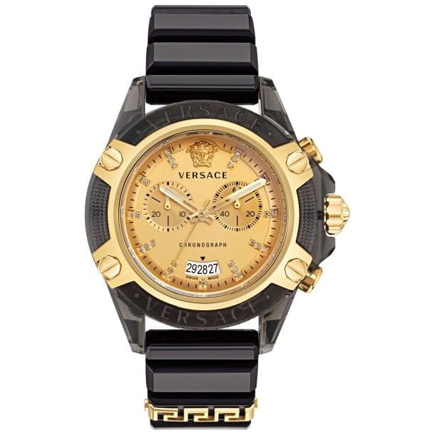 Versace Icon Active Chrono Gold Dial Black Silicone Strap Unisex Watch - VEZ701623