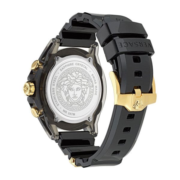 Versace Icon Active Chrono Gold Dial Black Silicone Strap Unisex Watch - VEZ701623