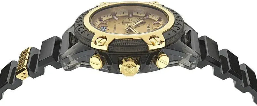 Versace Icon Active Chrono Gold Dial Black Silicone Strap Unisex Watch - VEZ701623